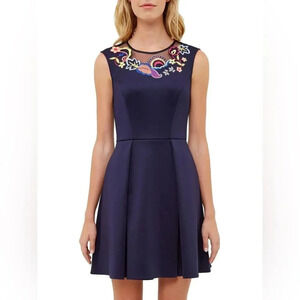 Ted Baker London Blue Lavensa Floral Embroidered Dress Size 6